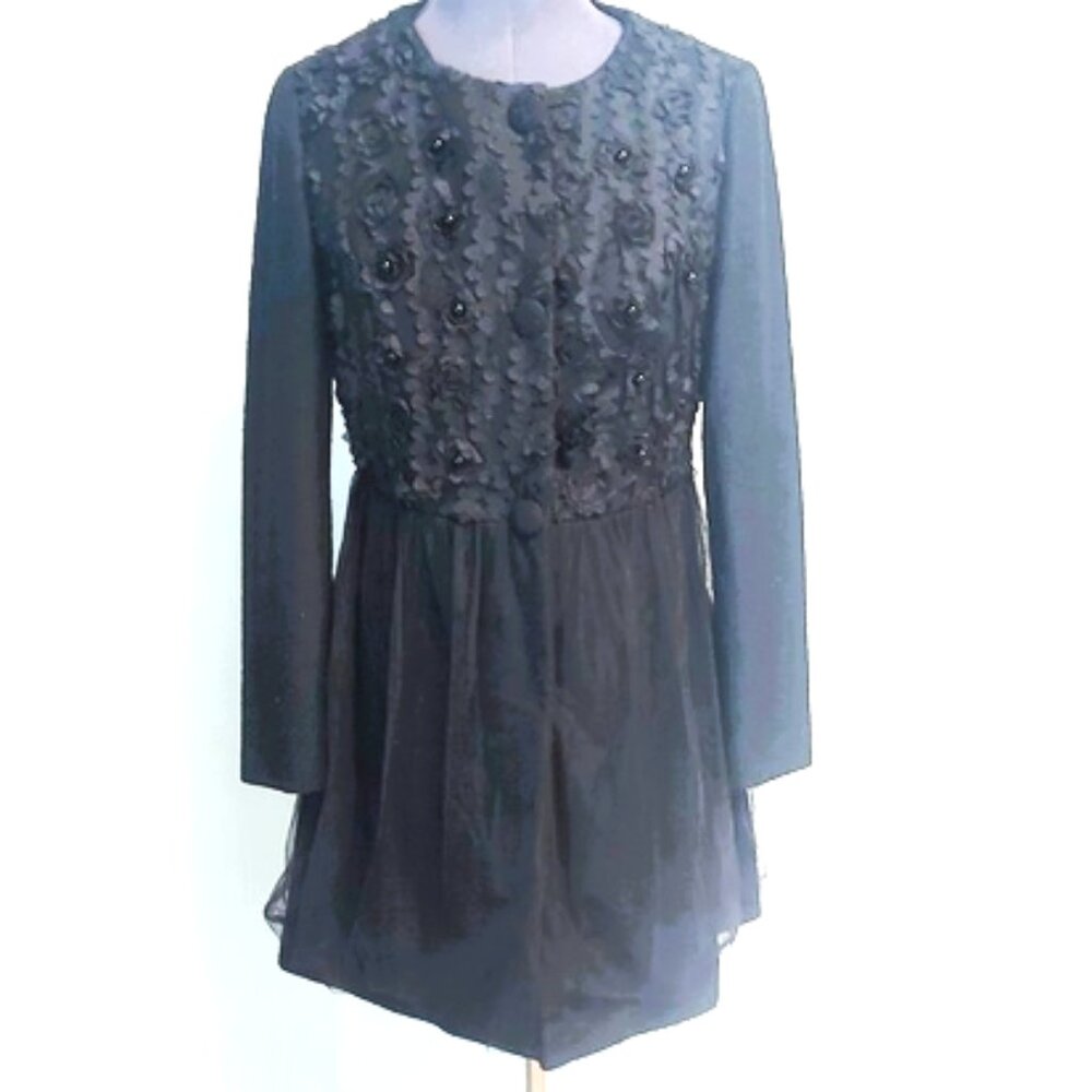 Vintage Black Wool and Netting Coat - Size S